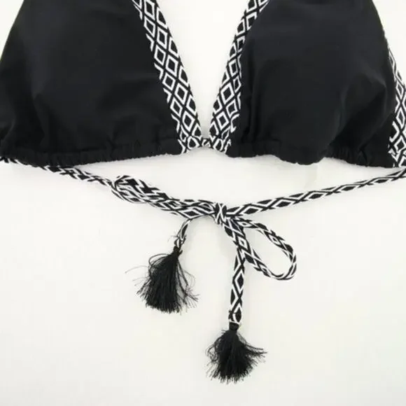 Lands End Black White Pattern Bikini Top Tassel NEW Size Large (14-16) - Picture 4 of 6